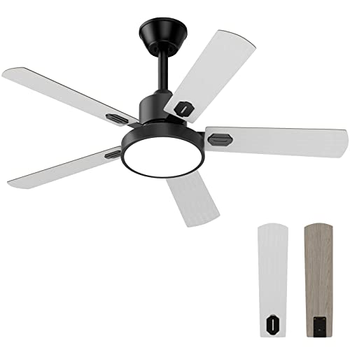 Obabala 52 inch Ceiling Fans with Lights and Remote, Modern Ceiling Fan with Remote,Indoor and Outdoor Fan with Light with Reversible DC Motor and Matte Black