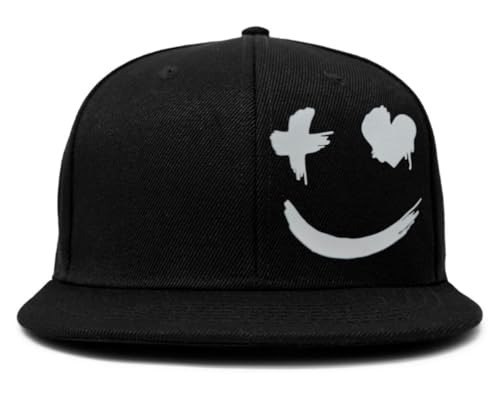 Image of Tai & Zai Black Snapback Hat with Printed, Adjustable Flat Brim Cap, Six Hole Breathable Design