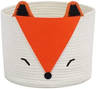 T&T Homewares Medium Cute Orange Fox Cotton Rope Storage Basket for Baby Diaper Organizer, Baby Laundry Baskets, Nursery Storage, Kids Room Organizer, Cat Dog Toy Storage