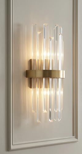 Image of Sanleen Modern Crystal Wall Light | Luxury Glass Wall Sconce Lamp for Living Room, Bedroom, Dining Room & Hallway | Gold Finish Decorative Wall Light Fixture | Premium Home Decor Lighting