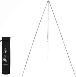 Trípode de camping portátil de 105 cm, soporte de cocina ajustable de aleación de aluminio, soporte de olla triangular para cocinar al aire libre (plata)