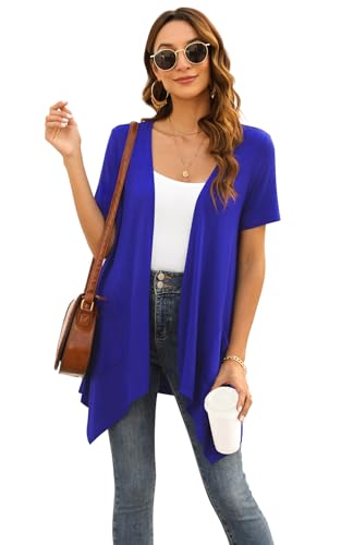 Image of Veryoung Floral Short Sleeve Cardigans for Women Casual Drape Open Front Lightweight Summer Cardigan with Pocket High Low Hem