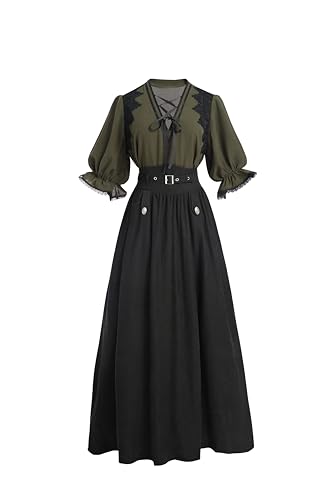 FCCAM Viktorianisches Kleid Damen Rokoko Kleid Lang Gothic Kostüme Damen Mittelalter Kleider,S