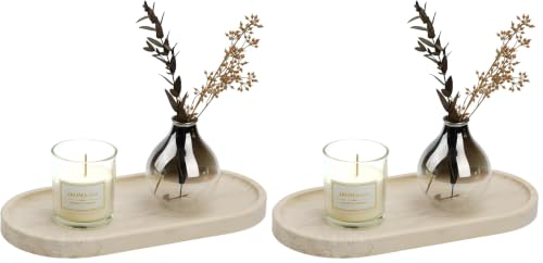 Image of Koville Italian Travertine Tray, 12 inchx6 inch Vanity Decorative Marble Tray for Countertop, Catchall Tray for Perfume, Candles, Jewelry Dish Tray (Pack of 2)