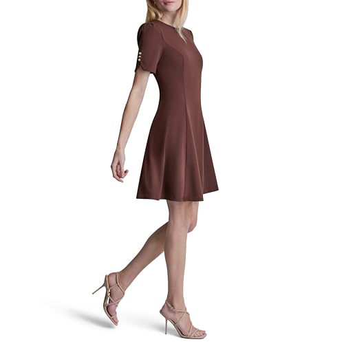 Image of DKNY Women's Button Short Sleeve Fit and Flare Dress