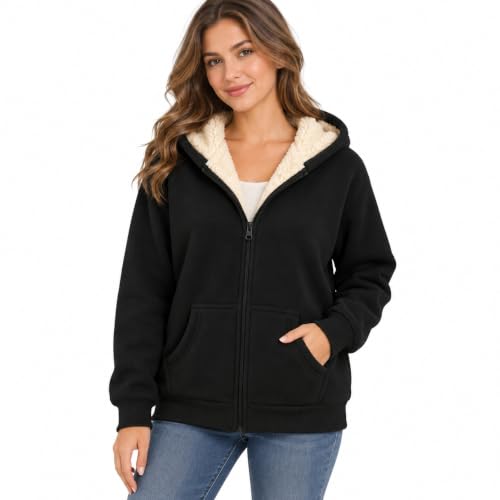 Women's Plus Size Full Zip Sherpa Fleece Jacket with Hood and Pockets - image 1