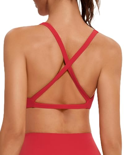OMKAGI Sports Bras for Women Padded Cross Back Workout Bras Strappy Yoga Bra Crop Top(M 545-Red)