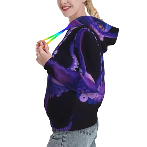 Sweat à capuche pieuvre violet au design imprimé unique avec poche
