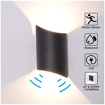 WZOED 12W LED Wandleuchte Mit Bewegungsmelder - IP65 Wasserdicht Für Außenbereich