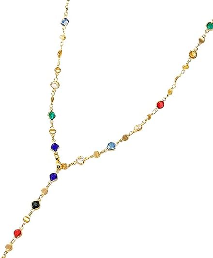 Colorful Necklace For Women, Long Y Shape Rhinestone Jewelry Multicolor Beaded Choker Drop Rainbow Necklaces For Women