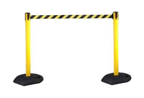 Lot de 2 FlexiBarrier -Safety - Système de guidage des personnes - Longueur de la sangle 3 m - Sangle de délimitation - Jaune - Noir-Jaune, Absperrständer, Absperrband, Absperrpfosten