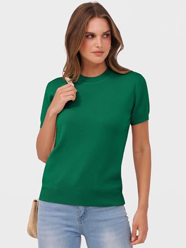 Image of ANRABESS Womens Short Sleeve Sweaters Wool Blend Crew Neck Sweater Shirts Business Casual Work Tops 2026 Summer Outfits