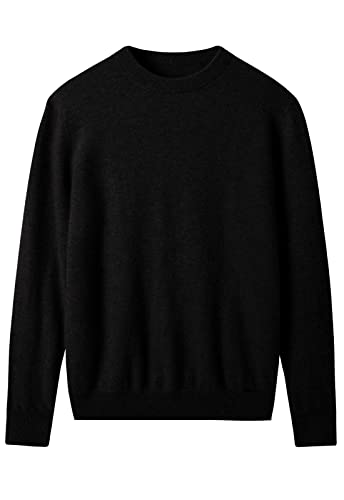 Image of ZHILI Men's Crewneck Cashmere Sweater Solid Color Knit_Black_XXXX-Large