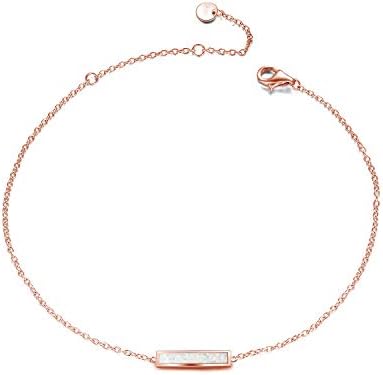 Sterling Silver Created Opal Anklets Foot Ankle Bracelets for Women Girls (Rose Gold White Opal Bar)