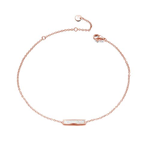 Sterling Silver Created Opal Anklets Foot Ankle Bracelets For Women Girls (Rose Gold White Opal Bar) #TOP21