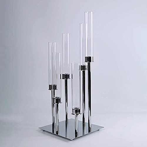 Balsacircle 24-Inch Tall Silver Candelabra Candle Holder Centerpiece Glass - Wedding Reception Party Dining Table Home Decorations #TOP15