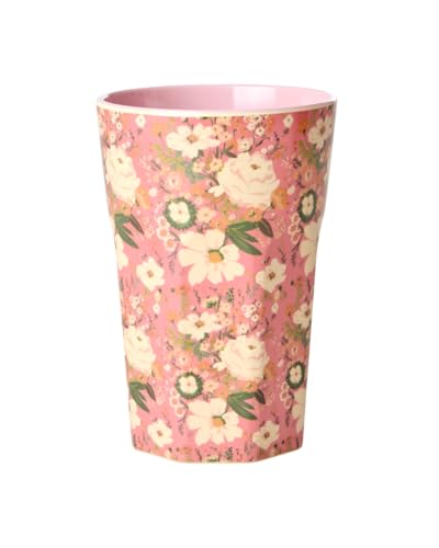 ReWu Rice - Tazza in melamina, misura grande, con fiori rosa, per bambini, da campeggio, da campeggio, in melamina, infrangibile, senza BPA, 400 ml
