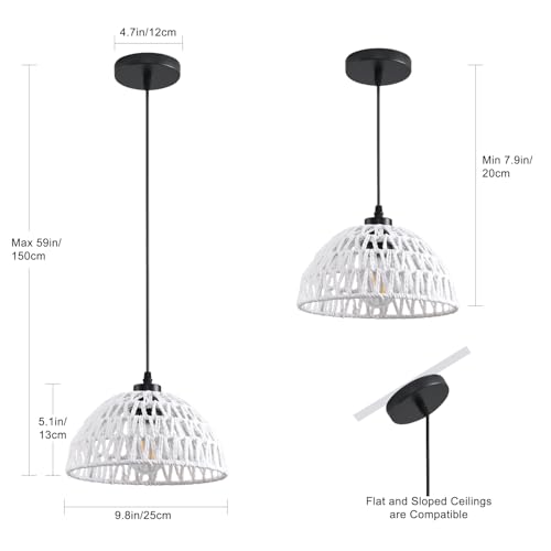 50% de descuento en lámparas colgantes de ratán blanco, 3 unidades - Image 7