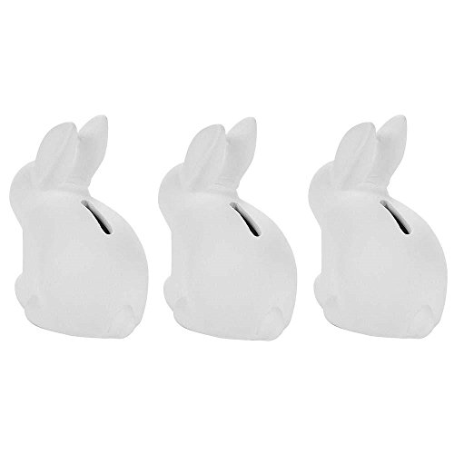 Set of 3 Blank Unpainted White Easter Bunny Bank Figurines 4 Inches