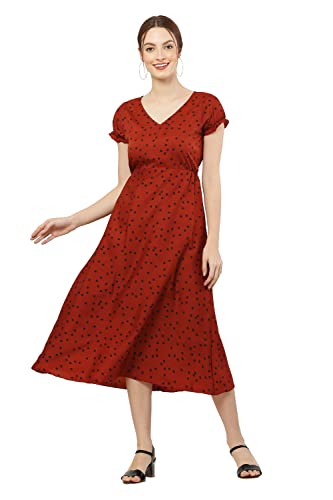 Image of Women's Frock Suit Synthetic Crepe Fabric Light Weight Polka Dot One Piece Stylist Dress