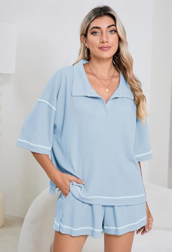 Pink Queen Womens 2 Piece Pajama Sets Short Sleeve Tops Lounge Sets Casual 2 Piece Outfits Summer Short Sets Loungewear3