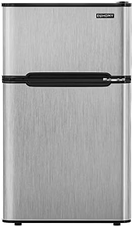 EUHOMY Mini Fridge with Freezer, 3.2 Cu.Ft Compact Refrigerator with freezer, 2 Door Mini Fridge with freezer For Dorm/Bedroom/Office/Apartment- Food Storage or Drink Beer(New Silver)