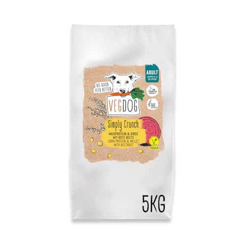 VEGDOG Simply Crunch Crocchette Ipoallergeniche (5 kg) | Cani Adulti | Senza Glutine e Soia | Alimento Completo per Allergie con Proteine di Mais