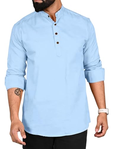 Kurta T-shirt homme anti-plis en coton et polyester manches longues coupe droite