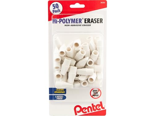 Pentel® Hi-Polymer® Eraser Caps, White, Pack Of 50
