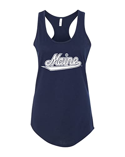 University of Maine Vintage Script Ladies' Tank Top (Midnight Navy, X-Large) - UMaine Black Bears Apparel
