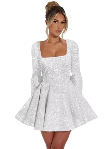 Long Sleeve Sequin Homecoming Dresses for Teens 2025 Sparkly Cocktail Party Gown Short Prom Dress with Big Bow