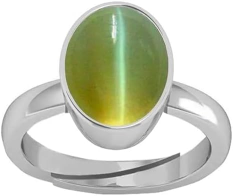 Natural Cat Eyes Stone Weight 8.25 Ratti / 8.00 Carat Certified Unheated Untreatet Natural Cat Eyes Stone Ring Lehsunia Ketu Silver Ring-B0DNBFGC-DNM