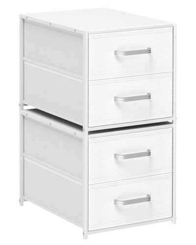 Homsorout Stackable Storage Drawers - 2 Tier Closet Organizer with Metal Handles and Metal Frame Fabric Dresser with Collapsible Bins for Bedroom Dorm Office White 2 Pack