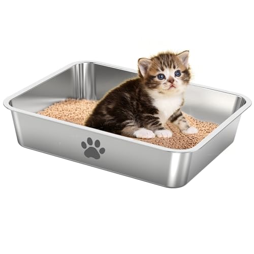 Stainless Steel Cat Litter Box,Metal Kitten Litter Pan, 4" Height Litter Box for Small Animals Cats Kitty,Rabbits Toilet Indoor Litter Tray, Easy Clean, Non Stick, No Smell