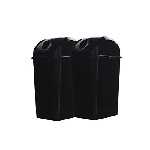 Image of Superio Mini Desktop Trash Can with Swing Top Lid Portable Plastic Garbage Can for Countertop, Desktop, Make up Vanity, Bathroom, Car, Under Sink, Dorm Compact Waste Bin 5 L 1.25 Gal (2, Black)