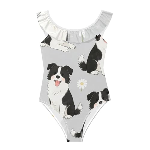 Bañador de playa para niña con dibujo de Border Collie SyXIOP