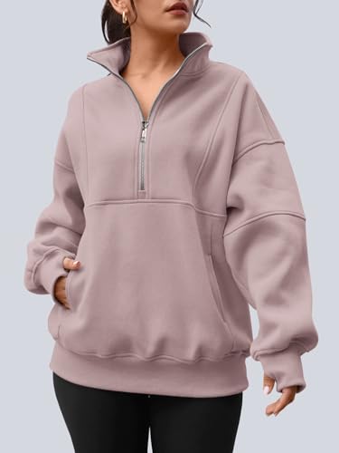 Image of AUTOMET Women's Quarter Zip Oversized Sweatshirt Fleece Mock Neck Pullover