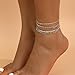 Mnblkjpoi 4Pcs Silver Ankle Bracelets Set For Women Trendy, Fashion Adjustable Cuban Link Layered Pack Jewelry, Stainless Steel Anklets Stack Non Tarnish, Anniversary Birthday Valentine's Day Gifts.