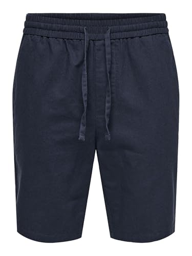 Only & Sons Onslinus 0007 Cot Lin Noos-Pantalones Cortos Lino, Azul Marino, XL para Hombre