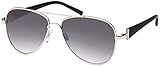 styleBREAKER Damen Pilotenbrille mit getönten Gläsern, Sonnenbrille mit lackierten Bügeln und Strassstein 09020053, Farbe:Gestell Silber-Schwarz/Glas Grau verlaufend