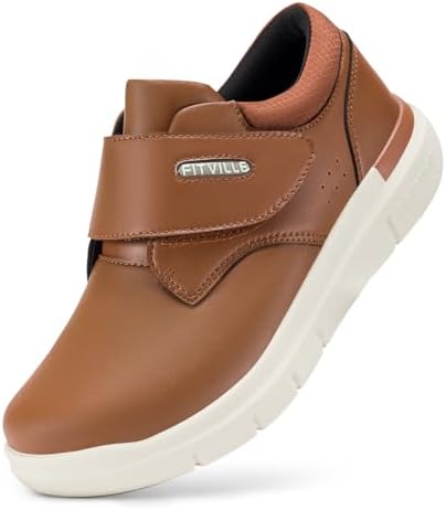FitVille Weite Lederschuhe mit Klettverschluss Herren Business Casual Verbandschuhe Gesundheitschuhe Freizeitschuhe Bequeme Sneaker Walkingschuhe Büro EasyTop V4