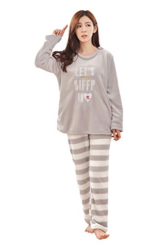 Auspicious beginning Mujeres Sueltan el Pijama de Franela de Dormir Set Precioso camisón Homewear