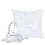 ✨ Tamaño perfecto: el tamaño de la almohada de anillo de boda es de 20 x 20 cm, y la cesta de flores es de 13 x 18 cm. Ambos productos son adecuados en tamaño, peso ligero, fácil de almacenar y no ocupan demasiado espacio, y son cómodos de llevar durante la boda.