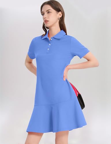 Image of Kissonic Women's Polo Dress Short Sleeve V Neck Ruffle Hem Casual Summer Golf Tennis Mini Shirt Dresses