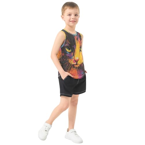 Boys Tank Top Shirts Colorful Cat Animal Lovely Sleeveless T-Shirts Crew Neck for Kids Clothing Children4