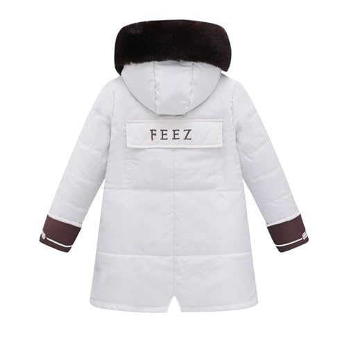 Little Girl Coat Winter Puffer Jacket Waterproof Parka Snow Outwear,Kids Floral Print Thick Hooded Windproof Coat (White, 5-6 Years)2
