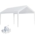 Carport Replacement Canopy, Replacement Top Cover for 12' x 20' Carport Frame, 180G PE Fabric Waterproof & UV Protected Tarp with Ball Bungees, White (Only Top Cover, Frame is not Included)