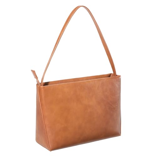 FLAIRFOLIO Women Handbags Faux Leather Shoulder Bag Small Vintage Classic Elegance Zipped Purse Clutch for All Occasions (Caramel Brown)