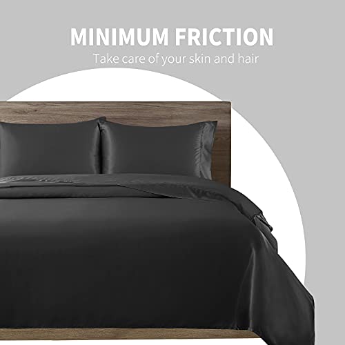 Cobedzy 4 Pcs Black Satin Sheets Full Size Silky Satin Bedding Sheets Set With 1 Deep Pocket Fitted Sheet, 1 Flat Sheet, 2 Pillowcase #TOP3
