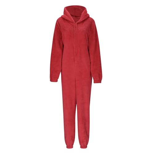 Pyjama à capuche rouge avec zip long coupe ample et confortable - 3